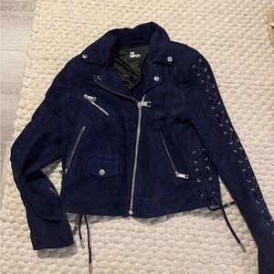 The Kooples Dark Blue Suede Leather Jacket
